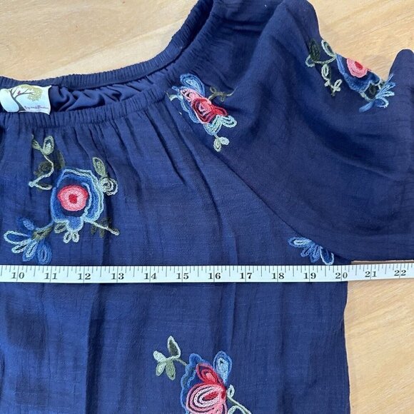 Anthropologie Fig & Flower Dress Womens Blue‎ Floral Embroidered Lined Boho Sz M - Picture 9 of 10